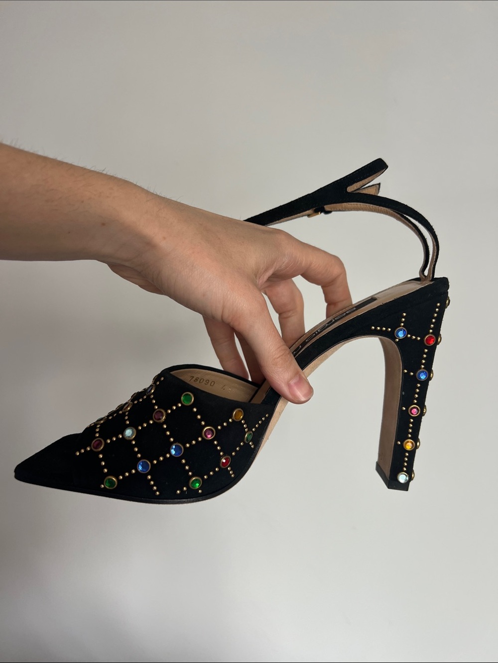 Sergio Rossi multicolor jeweled open toe black suede high heels sandals 41 - Picture 10 of 14